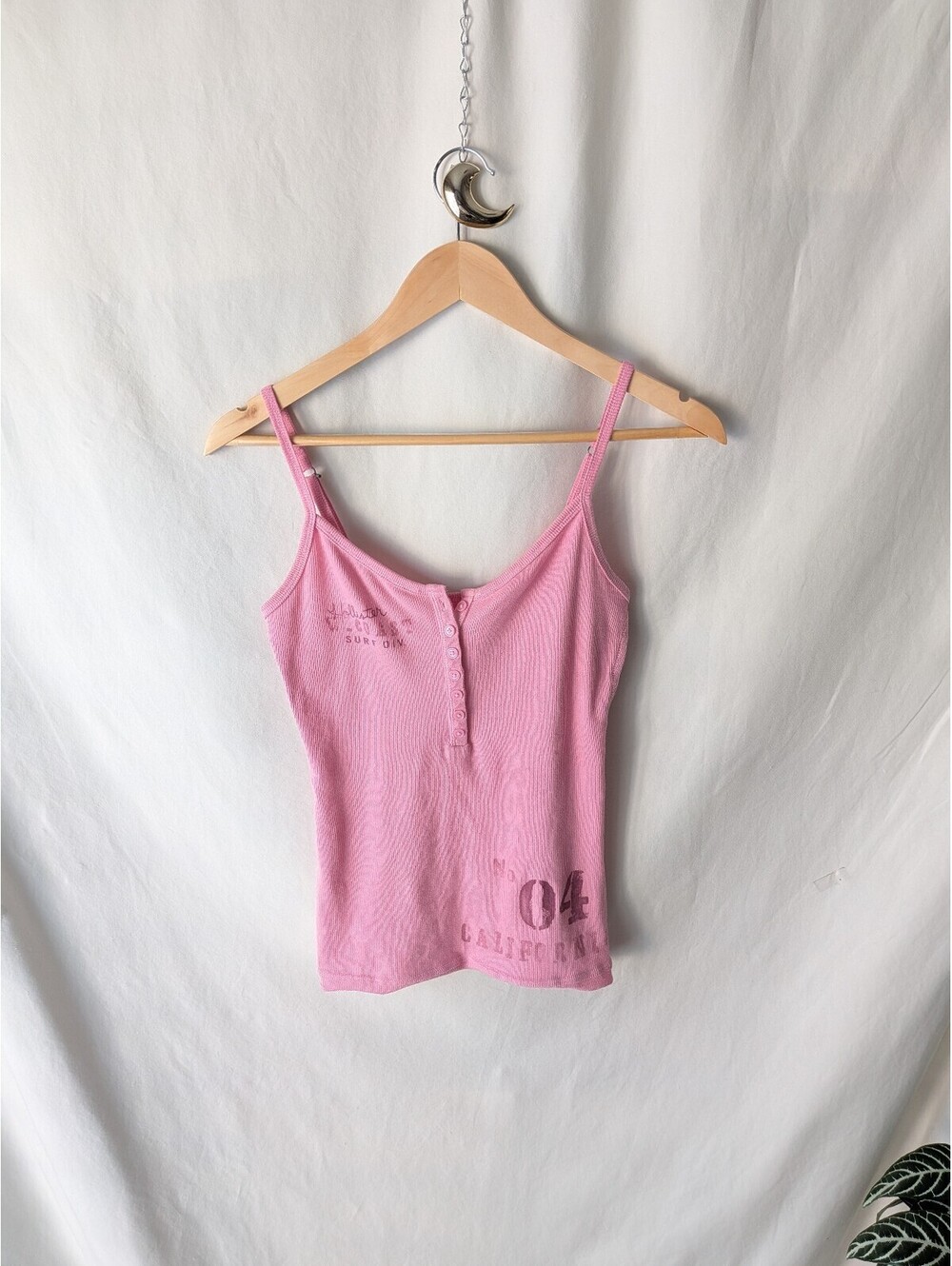 Hollister pink ribbed button front cami tank top
